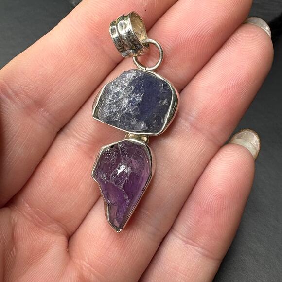 Sterling Silver Tanzanite and Amethyst Pendant Tanzanite Pendant Amethyst - Picture 1 of 5